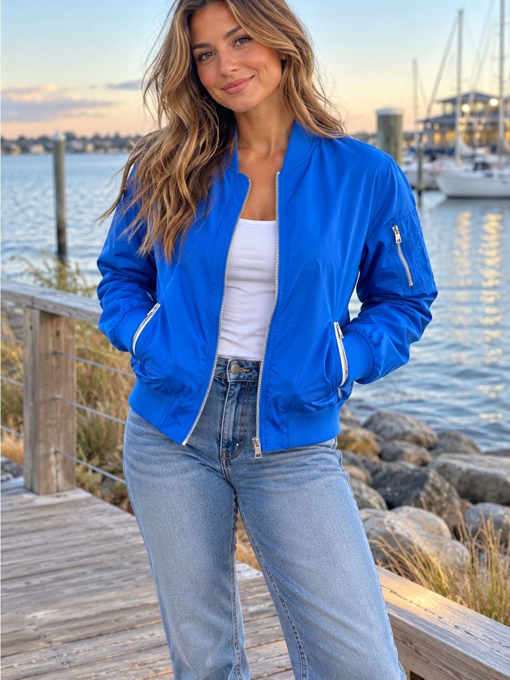 Levi’s Women’s Melanie Newport Bomber Jacket L Royal Blue Zip Utility Pocket